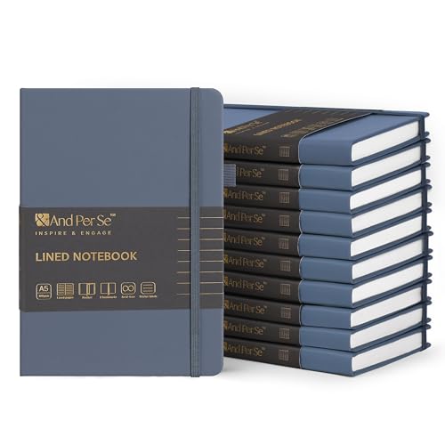 &And Per Se 10-Pack Lined Notebooks, A5 Hardcover, 160 Pages 100gsm Thick Paper, Office Supply Bulk Order, Corporate New Hire Kits, Breakroom Essentials – College Ruled, 10 Units (Dark Blue)