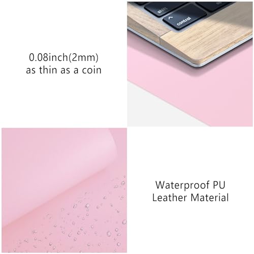 Mouse Pad Desk Protector Mat, Large PU Leather Office Desk Mat, Non-Slip Desk Pad for Keyboard and Mouse, Waterproof Desk Blotter Pad for Writing, Wide & Smooth Laptop Desk Pads, Pink (17’’X36’’) - view 4