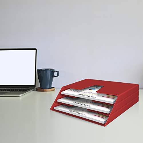 Horizontal Triple File Folder Organizer Sorter, Letter Size, Red - view 3