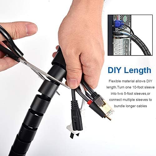 10FT Cable Management Sleeve Organizer,1/2 inch Coiled Cord Organizer w/4 Cable Clips & Guide Clip,Wire Cover Wire Wrap Cable Protector,Messy Cable Tube Hider Solutions TV PC Home Office - view 6