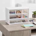 Small Drawer Organizer for Desk with 6 Clear Drawers, Mini Desktop Storage Box Plastic Craft Organizer for Office School and Home, White Drawer Organizer for Small Items Accessories Supplies