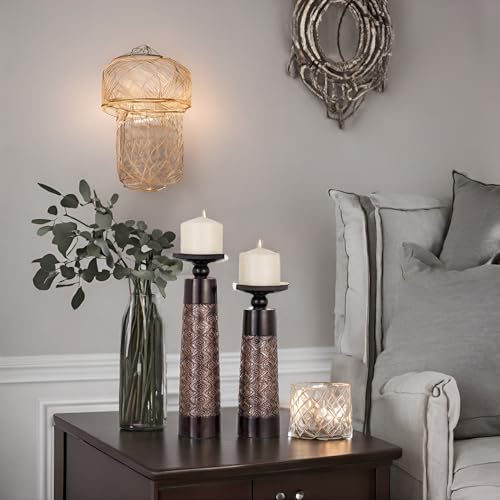 Dublin Brown Pillar Candle Holder Set of 2 - Home Decor Aesthetic, Coffee Table Decor Mantel Centerpieces Table Decorations, Living Room Decor or Dining Tabletop Decor -Gift Packaged - view 6