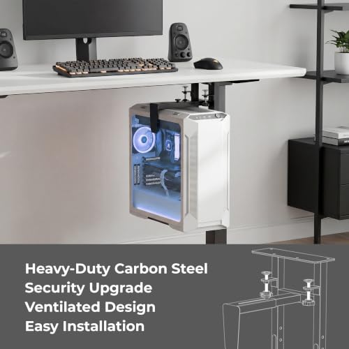 Adjustable Under Desk PC Mount, Clamp-On CPU Holder, Black - view 4