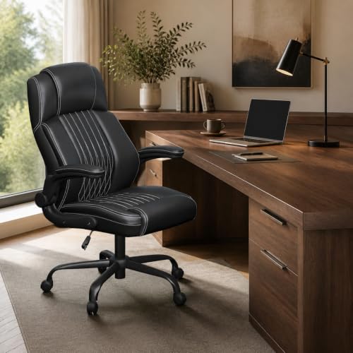 Ergonomic Office Chair, Leather Computer Desk Chair, Black - view 3