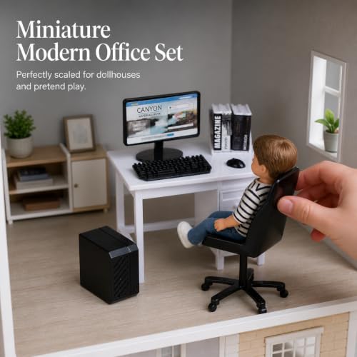 Simulated Office Desk & Chair, Plastic Dollhaus Furniture - view 3