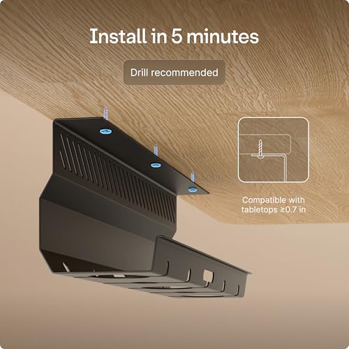 Cable Duct Desk Black Set of 2 - Stainless Steel Cable Management Desk Cable Duct with 5 Cable Cut-Outs - Easy to Install Cable Organiser - Cable Holder - view 7