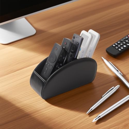 Remote Control Holder, PU Leather Remote Caddy Desktop Organizer with 5 Spacious Compartments for TV Remotes/Media Controllers/Office Supplies(Black) - view 6