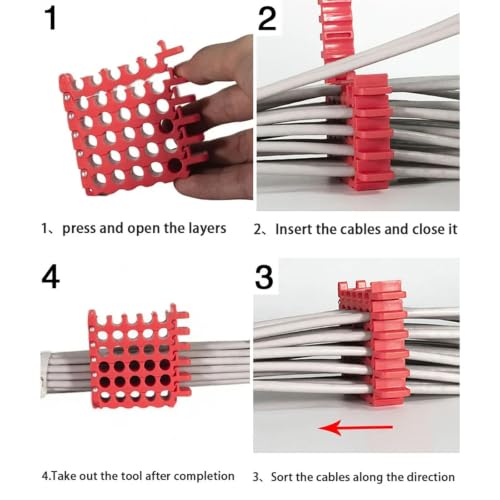 Hinged Data Cable Guide for Clearly Separated Cord Paths, Red - view 5