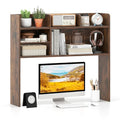 Desk Hutch, 37" Desktop Bookshelf with 6 Shelves, Wooden Desktop Organizer Display Rack with Adjustable Shelf, 3 Tier Desk Topper for College Dorm, Hutch Top Only