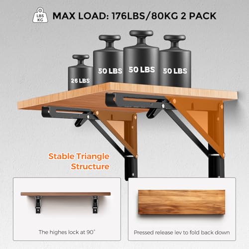 Matte Black Folding Shelf Brackets, 12 Inch, 2 Pack - view 6