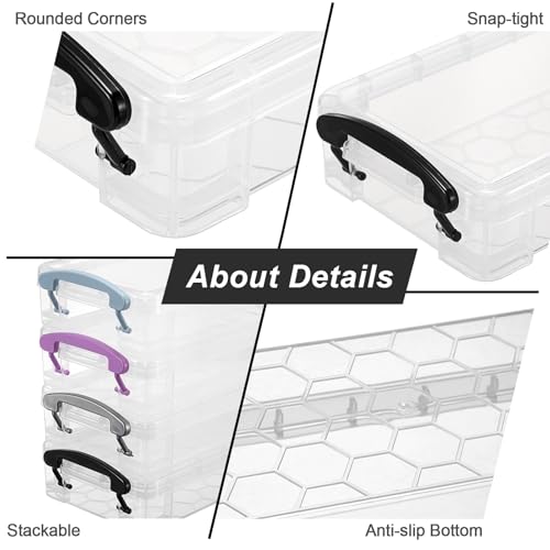 1 Pack Modern Plastic Pencil Box, Clear Marker Organizer, Stackable Storage Box for Painting Brushes Pencils, Crayon Case Pen Container with Snap-tight Lid for Drawing Tools Small Items (Black) - view 5