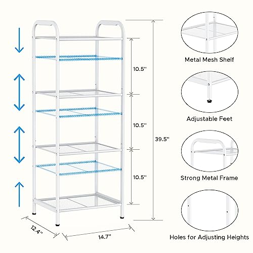 4 Tier Standing Shelf Units for Kitchen Storage Rack, White - view 3