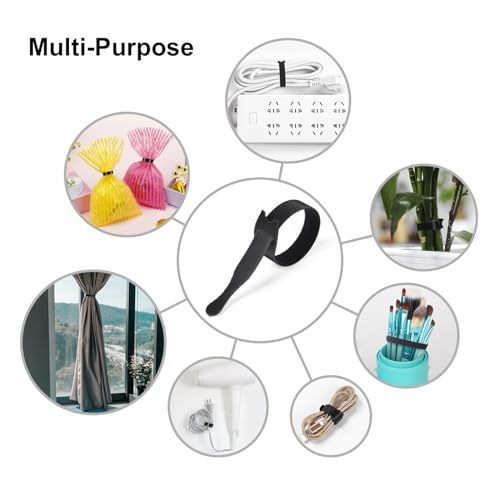 110PCS Reusable Cable Ties, Adjustable 8-inch Cord Organizer Ties, Multi-purpose Hook Loop Cable Management Wire Ties for Organizing Home, Office, Data Centers, Black (Pack of 2) - view 5