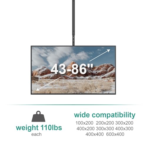 Back to Back Dual Ceiling TV Mount for 43-86" TVs, 88 lbs Per Screen - view 3