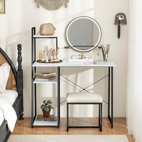 Computer Desk with Shelves, Space Saving Home Office Desk with 3-Tier Ladder Shaped Storage Bookshelf, Modern Writing Study Desk with Metal Frame, Compact Computer Workstation (White) - view 5