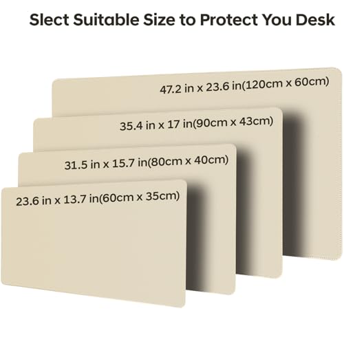 Leather Desk Pad Protector, Office Desk Mat, Large Mouse Pad, Non-Slip PU Leather Desk Blotter, Waterproof Computer Desk Writing Pad for Office and Home (Beige, 23.6" x 13.7") - view 6