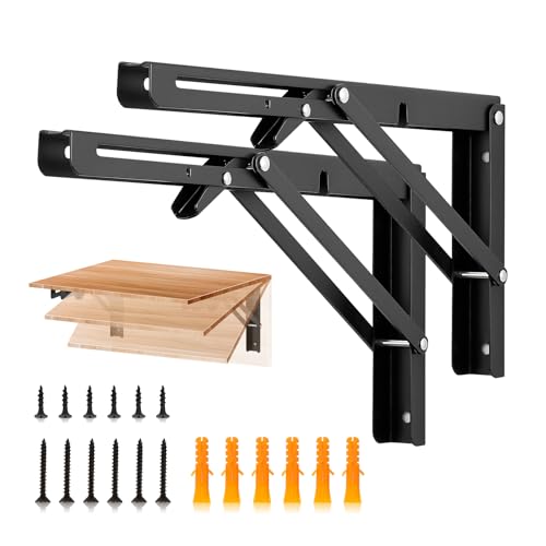 Matte Black Folding Shelf Brackets, 12 Inch, 2 Pack
