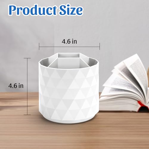 Desk Organizer,Sparkling Diamond-like Pen Holder for Desk 360°Rotating Office Accessories,Pencil Cup with 5 Compartments Storage Box Caddy for Office,School,Home,Art Supply(White) - view 5