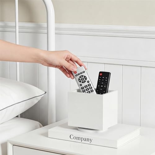 360° Rotating Remote Control Holder, Wooden TV Controller Holder, Remote Holder for Table, Desktop Caddy for Pen, Phone, Small Item Home Office School (White) - view 4