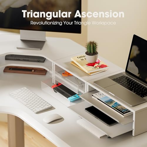 Dual Monitor Stand with Storage, Corner Desk Shelf for Top of Desk - view 3