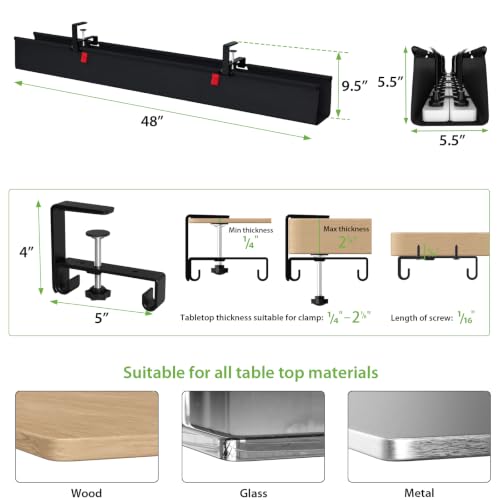 Extra Large No Drill Under Desk Cable Management Tray 48 in, Black - view 5