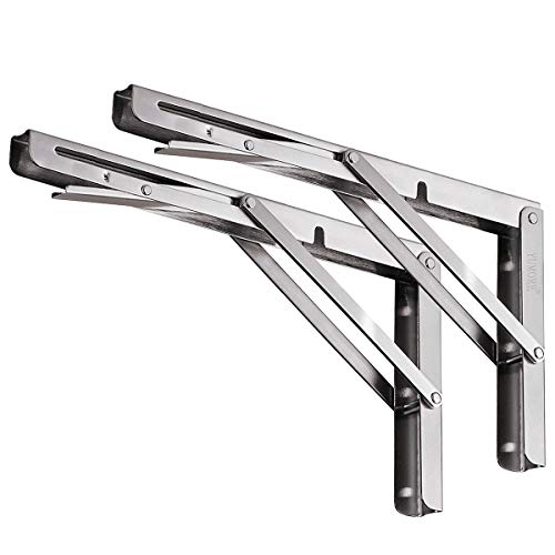 Folding Shelf Bracket 18",Heavy Duty Stainless Steel Collapsible Shelf-Bracket Max Load 330lbs Wall Mounted Table Support Hinge for Space-Saving DIY Work Bench with Install Screws, Pack of 2