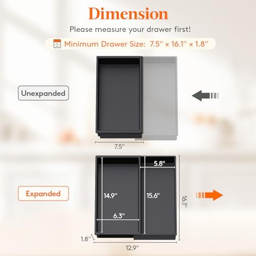 Utensil Organizer for Kitchen Drawer, Expandable Cooking Tray - view 3