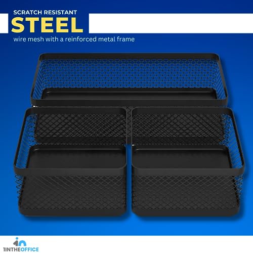 Mesh Collection Desk Drawer Organizer Tray 3 Compartment - Stackable, Matte Black - view 4
