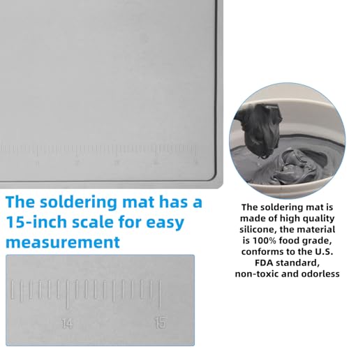 Grey Soldering Mat Heat Resistant 932℉ Solder Mat, With Scale Ruler And Screw Position, Silicone Repair, For Electronics, Computer, Phone, Magnetic Work, Indicators, Size 16 * 12 in - view 2