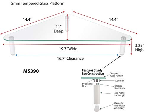 Glass Corner Monitor Riser, 19.7" x 11" x 3.25", Clear, Supports 40 lbs - view 2