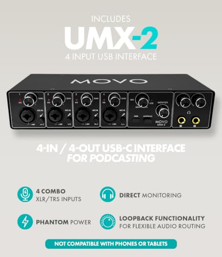 4-Person Podcast Equipment Bundle – 4-Channel USB Audio Interface, 4 CastMic Dynamic Microphones, 4 Boom Arms – Complete Recording Kit - view 3