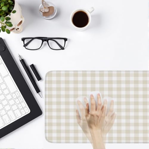 Beige Checkered Gingham Desk Mat Pad XXL Large Mouse Pad - view 6
