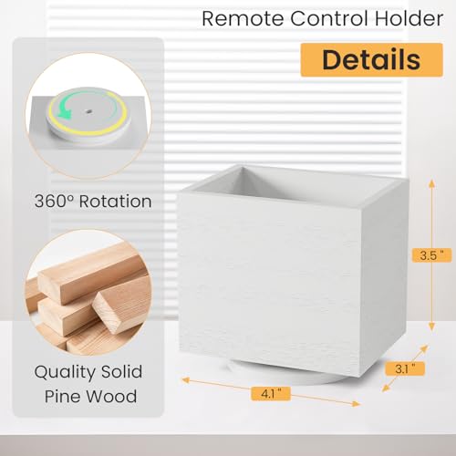 360° Rotating Remote Control Holder, Wooden TV Controller Holder, Remote Holder for Table, Desktop Caddy for Pen, Phone, Small Item Home Office School (White) - view 2