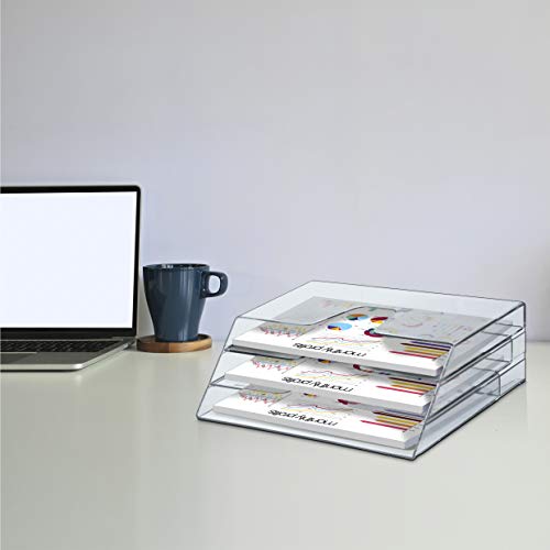 Horizontal Triple File Folder Organizer Sorter, Letter Size, Clear - view 3
