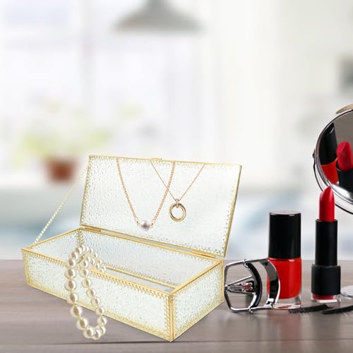 Rectangular Glass Jewelry Storage Box with Diamond Pattern and Lid - view 6