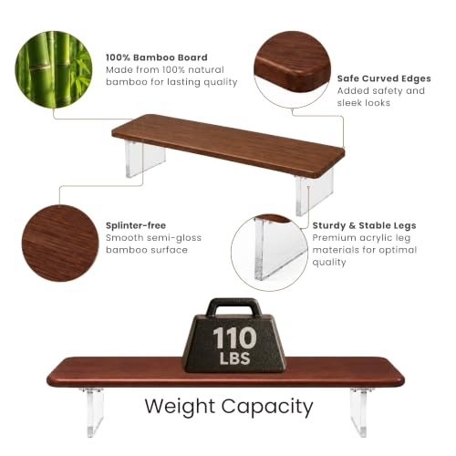 Bamboo Monitor Riser, Wide Desktop Monitor Stand for Desk with Clear Acrylic Legs, 31.5 x 8" Bamboo Wood Shelf, Fit Keyboard, Home Office Workspace Accessories,Study Stationaries Storage (Dark Brown) - view 6