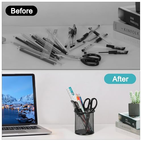 Pencil Holder for Desk, 2 Pack Metal Pen Organizer, Mesh Pencil Cup Organizer for Home, Office, Classroom, School, Black - view 4
