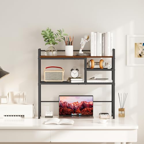 31.9" Desk Shelf, Desktop Organizer Shelf, Desk Hutch Dorm, 3-Tier Desk Display Rack, Desktop Bookshelf, Multipurpose Wood Desk Organizer Storage Rack for Home Office Dorm - view 4