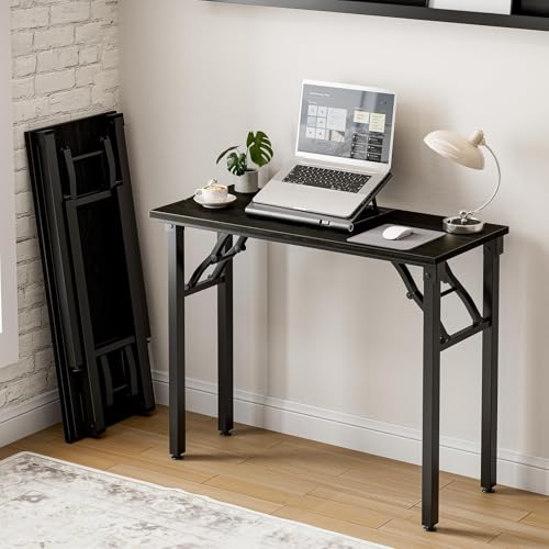 Small Folding Computer Desk – Portable 35.8 Inch Foldable Laptop Table, Collapsible and Compact for Easy Storage and Fast Setup, Lightweight for Small Spaces, Craft and Study Use, Dark Oak