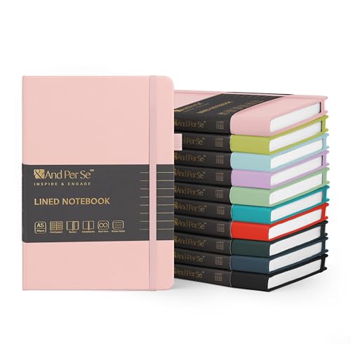 &And Per Se 10-Pack Lined Notebooks, A5 Hardcover, 160 Pages 100gsm Thick Paper, Office Supply Bulk Order, Corporate New Hire Kits, Breakroom Essentials – College Ruled, 10 Units (Pastel Colors)