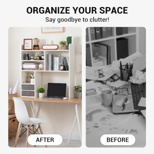 Desktop Bookshelf, High-Capacity Desk Hutch Organizer, White - view 4