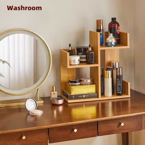 Short Bookshelf Small Desk Organizer, Cactus Bookshelf Unique Bookcase, Book Display Shelf Small Plant Stand for Tabletop, Natural Wood Color YD-DSR002N - view 5