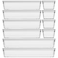 10Pcs Clear Drawer Organizer Tray 3-Size Plastic Desk Drawer Organizations Set Bathroom Vanity Drawer Organizer Storage Tray for Makeup, Kitchen Utensils, Jewelries and Gadgets