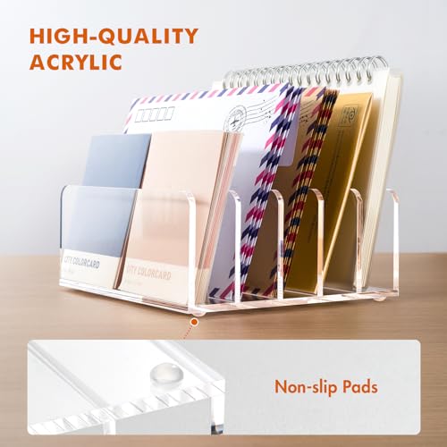 Acrylic Mail Holder, 5 Compartments Multifunction Desk Organizer - view 5