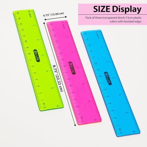 6 in Clear Plastic Ruler, Inch & Metric, 3 Pack - view 5