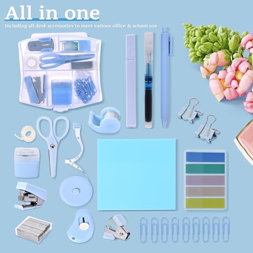 Mini Office Supply Kit, Blue Stapler with Staples and Tape Dispenser Set, Mini Stationary Kit Includes Sticky Notes Index Tabs Highlighters Gel Pens for Office & School (Blue) - view 4