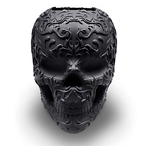 Skull Makeup Brush Holder, Pen Holder, Vanity, Desk, Office Organizer, Stationary, Decor planter, Candy Bowl, Goth Decorations, Bathroom organizer, Black - view 4