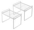 2pk Kitchen Cabinet Shelf Counter Organizer Rack Pantry Storage Bathroom Bedroom Office Table Desk Space Saving Steel Frame Stackable Rust Resistant Non Slip White-Tall- L13in W8.3in H9.5in
