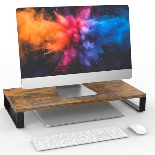 Wood Monitor Stand Riser for Desk, 24x12x3 inch, Brown