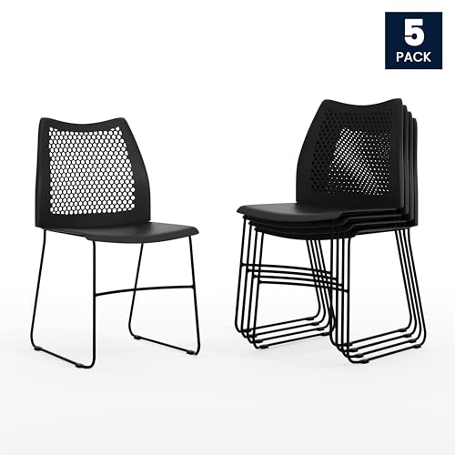 Hercules Series Contoured Lobby Chairs with Air-Vent Honeycomb Backs, Ergonomic Stacking Chairs for Offices, Set of 5, Black - view 5